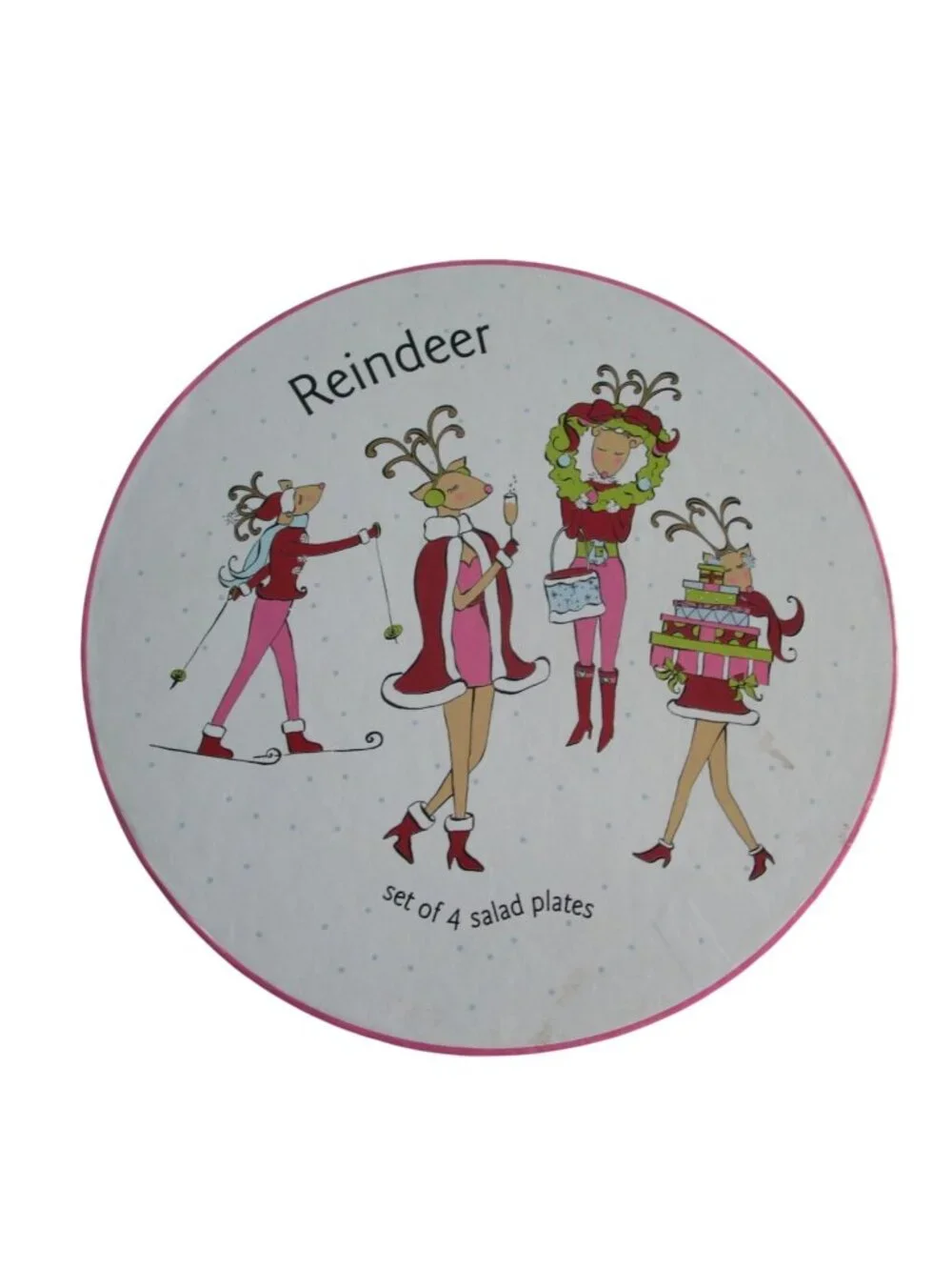 Rosanna Holiday Reindeer Diva Girls Salad Plates Fun Novelty Christmas Design In